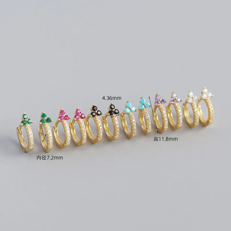 925 Sterling Silver Romantic Color Zircon Three-petal Flower Stud Earrings for Women Fashion Huggies Piercing Jewelry