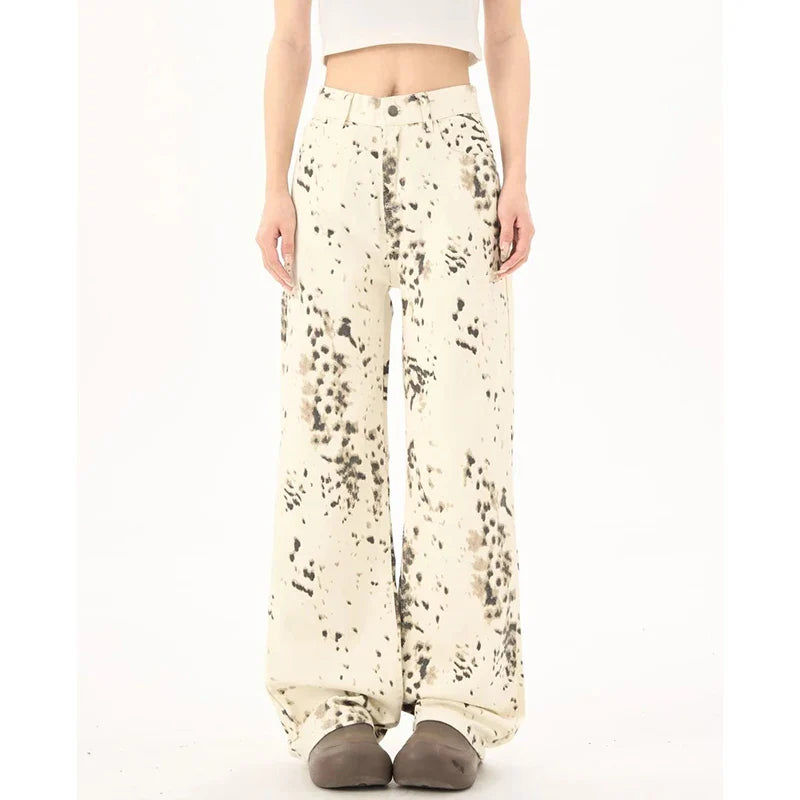 Female Chic Apricot Leopard Print Jeans