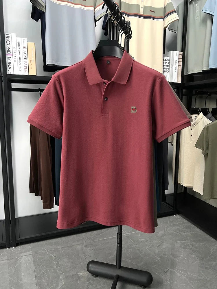 High end brand 100% cotton short sleeve polo shirt men's summer new soft breathable lapel T-shirt fashion letter embossed top