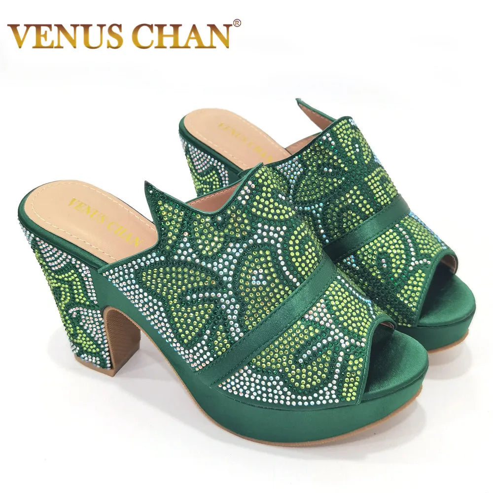 Shoes Open Toe Slingbacks Low (1cm-3cm) Women Pumps for Party Lady Sandals with Heels Italian Shoe with Rhinestone