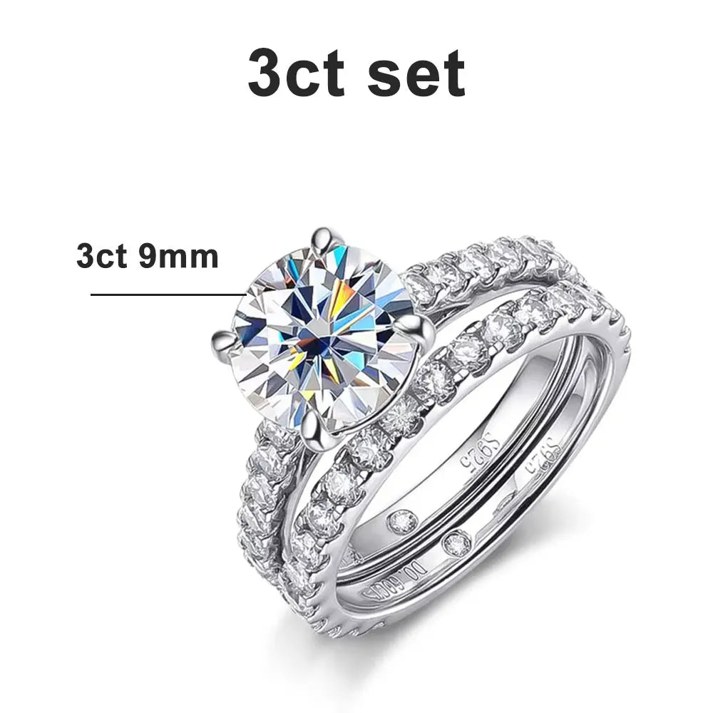 D VVS1 Moissanite Rings for women Sparkling Diamond Bridal Sets with GRA s925 Sterling Sliver Plated 18k Eternity Band