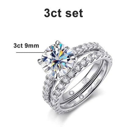 D VVS1 Moissanite Rings for women Sparkling Diamond Bridal Sets with GRA s925 Sterling Sliver Plated 18k Eternity Band