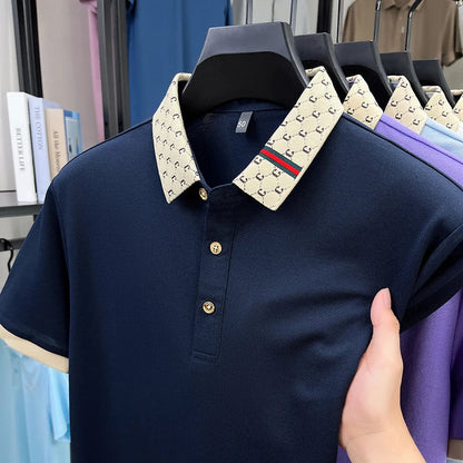 Fashion brand letter jacquard short sleeve high-end men's polo shirt comfortable and breathable summer new casual lapel T-shirt