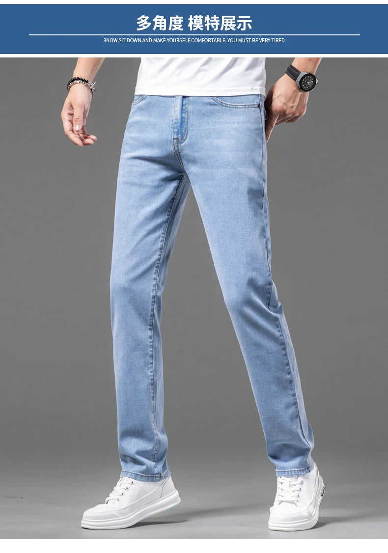2026 Men White Jeans Fashion Casual Classic Style Slim Fit Soft Trousers Male Brand Advanced Stretch Pants