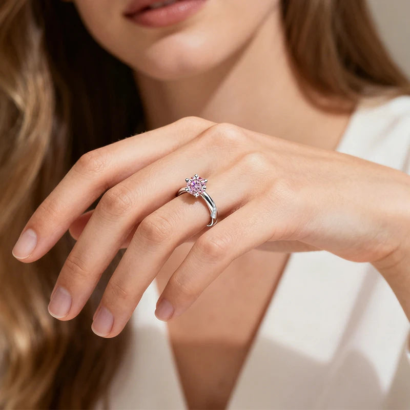 0.5ct 1ct 2ct Blue Pink Grey Moissanite Rings Gifts for Women 925 Sterling Silver Wedding Band Women's Ring Woman Rings