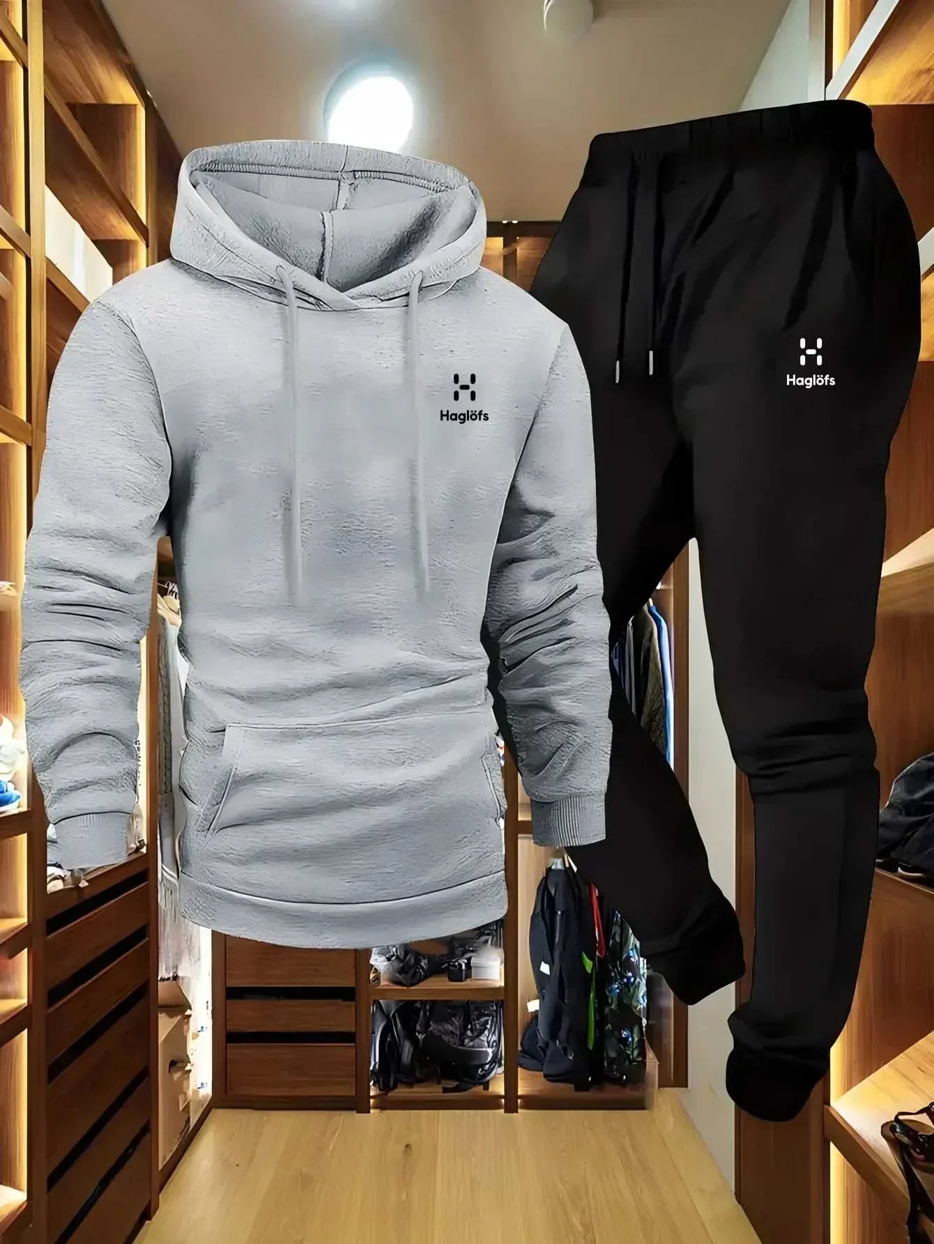 Men'S Autumn and Winter Pattern Casual Two-Piece Set Hoodie Sweatshirt Long Pants Suit with Pockets Regular Fit Outdoor Sports