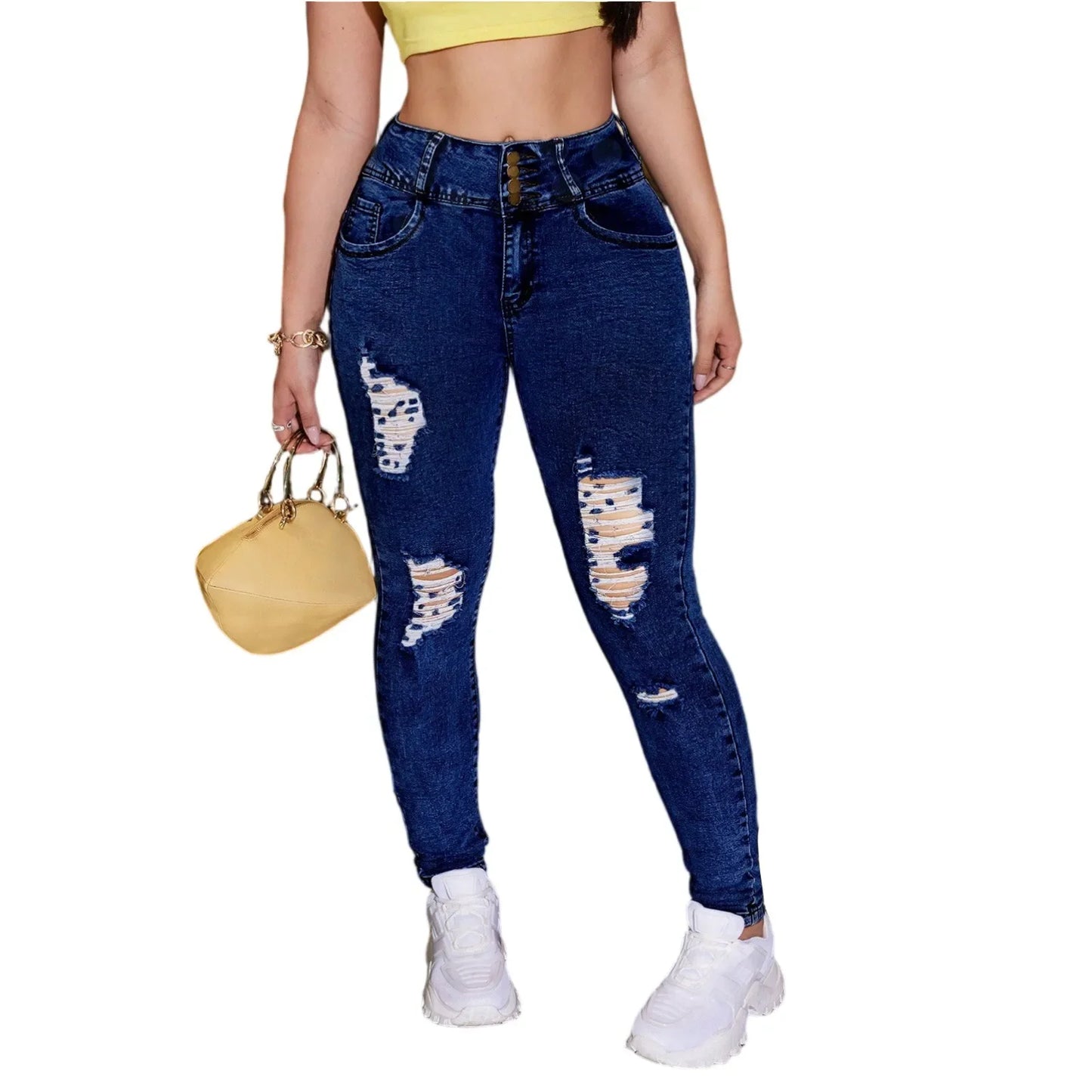 Women's Trend Ripped Jeans Casual Fashion Tight Fitting Leg Jeans