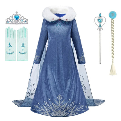 2025 Kid Elsa Anna Costume Girl Birthday Floral Dress Children Snow Queen Performance Fantasy Princess Evening Halloween Costume