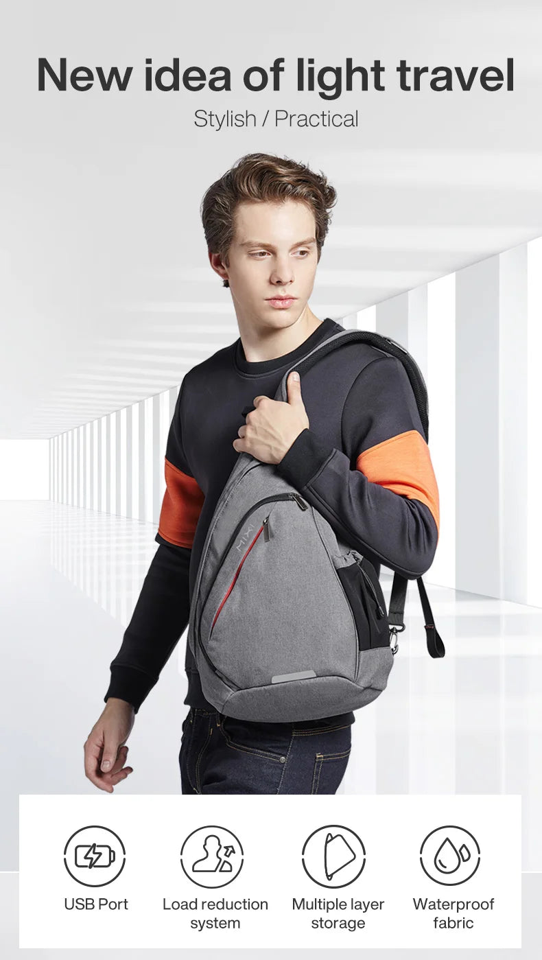 Men One Shoulder Backpack Women Sling Bag Crossbody USB Boys Cycling Sports Travel Versatile Fashion Bag Student School