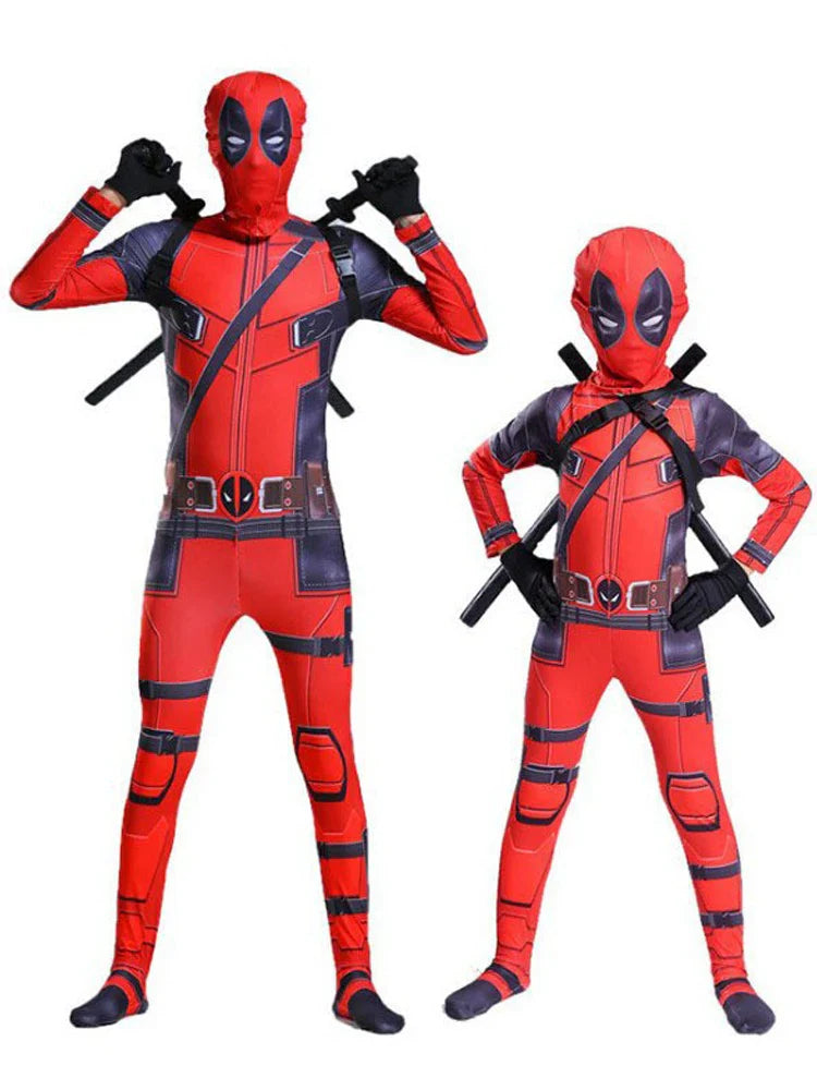 Deadpool Costume Kids Movie Superhero Deadpool Child Costume Adult Deadpool Cosplay Jumpsuit Sword Set Boys Halloween Gifts