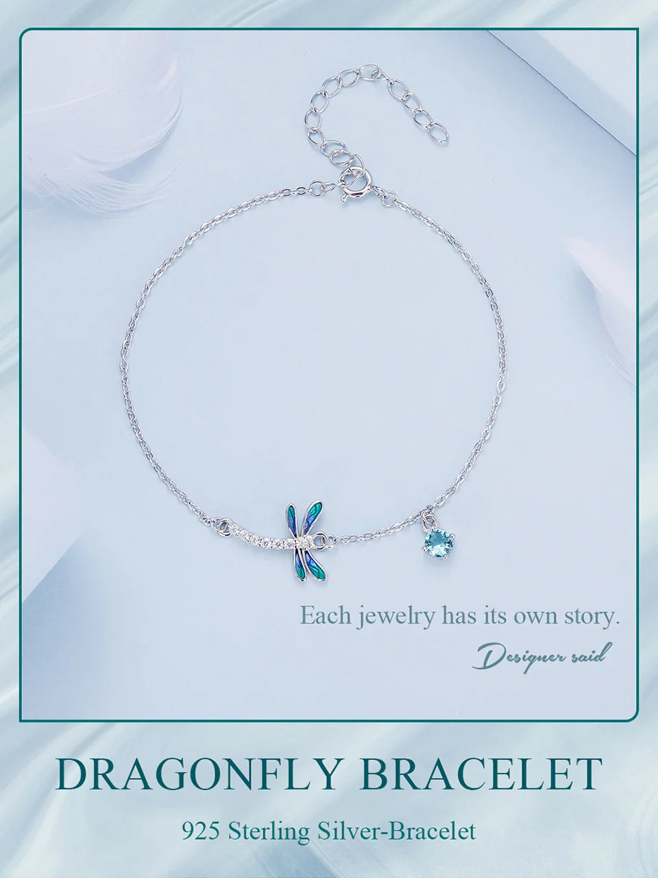 925 Sterling Silver Green and Blue Enamel Dragonfly Bracelet Insect Chain Link for Women Pave Setting CZ Fine Jewelry