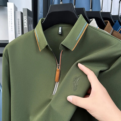 Men's Cotton Long Sleeved T-shirt with Collar Polo Shirt High-end Embroidered Top Autumn Loose Base Shirt