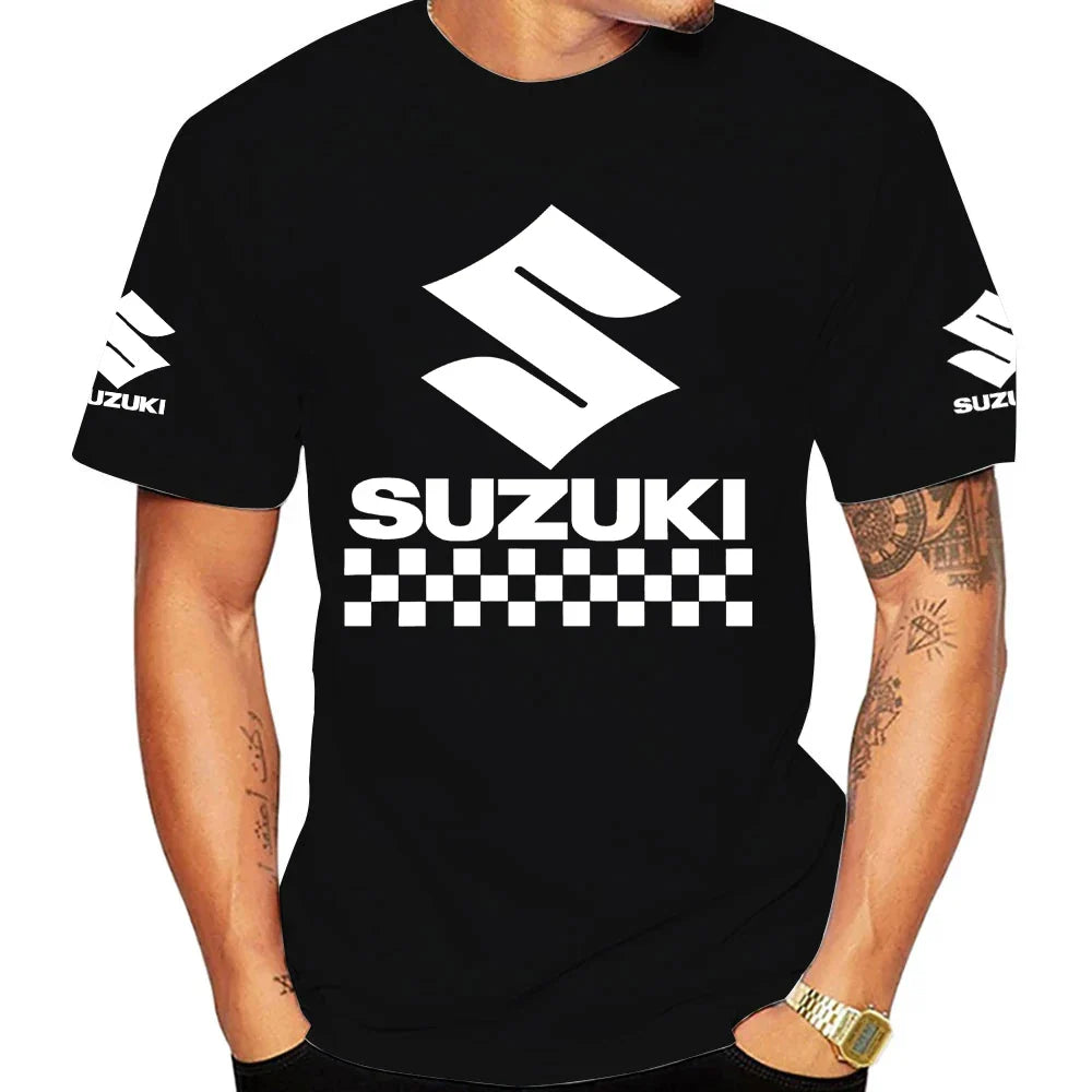 2026 Summer New Racing Motorcycle 100% Cotton Trendy Men T-shirt Daily Outdoor Sports Casual Loose Street Short-sleeve