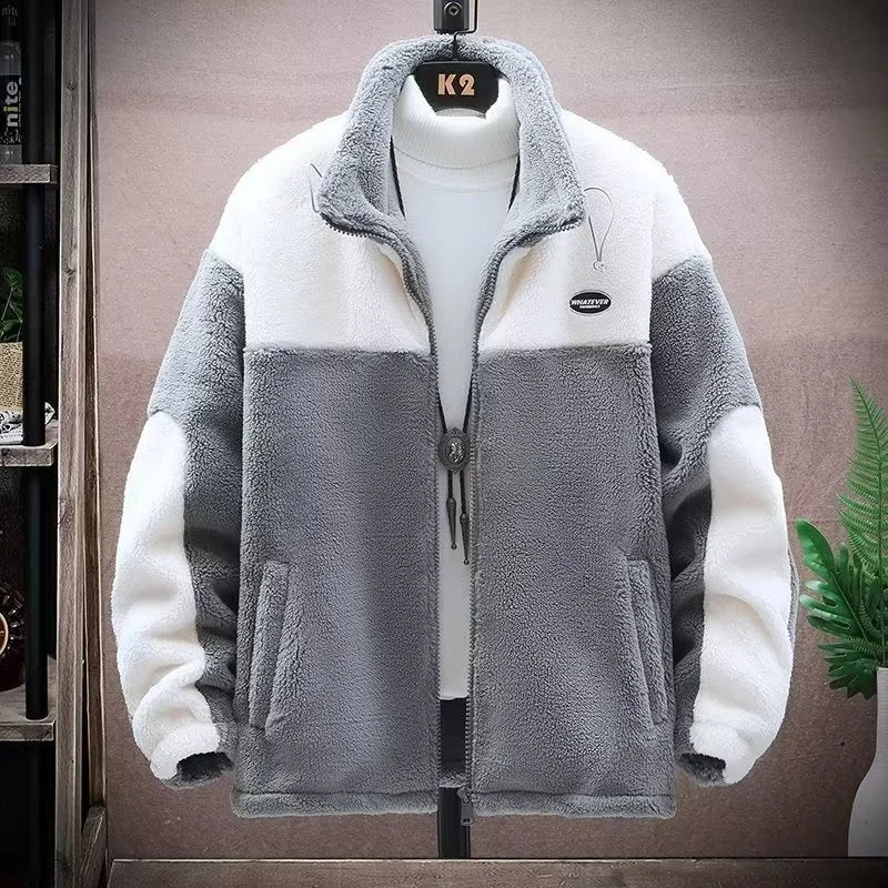 Winter Corduroy Thickened Warm Coat Cotton Clothes Men Sheep Velvet Crop Top Fiber Mixed Fabric Logic Line Scarf