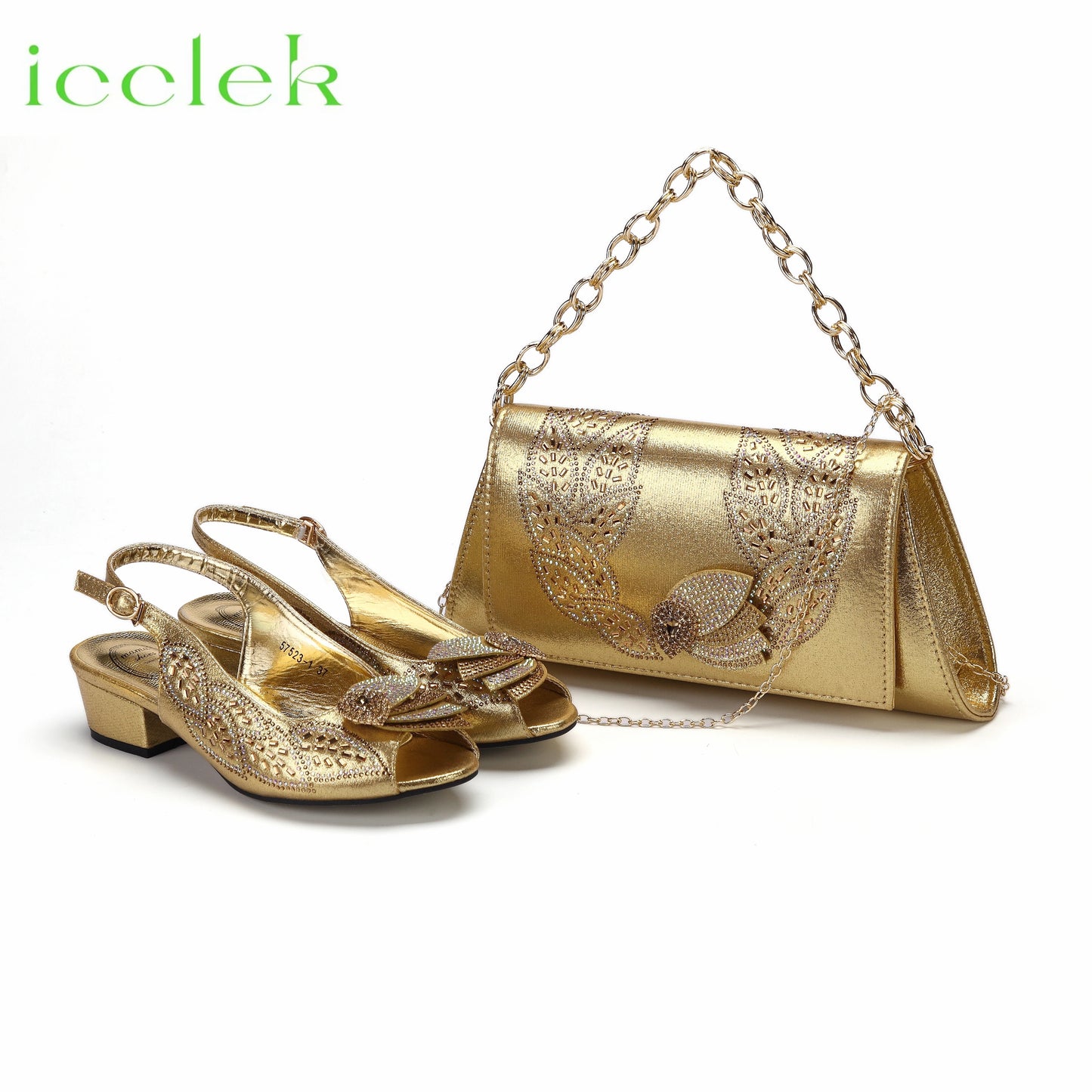 2023 Newest INS Style Brown Color Elegant Low Heels Nigeria Popular Design African Ladies Shoes And Bag Set for Wedding Party