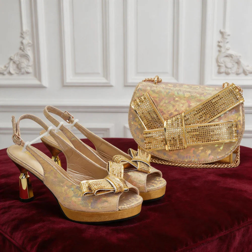 New Arrival Shoes and Bag Sets for Woman Italian Wedding Shoes and Bags for Woman Nigerian Heel Party Luxury Heeled Pumps Set