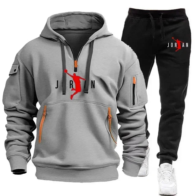 2025 Men's sports brand sweatshirt and hoodie 2-piece set, wool men's hip-hop sweatshirt, men's hoodie, casual sportswear set