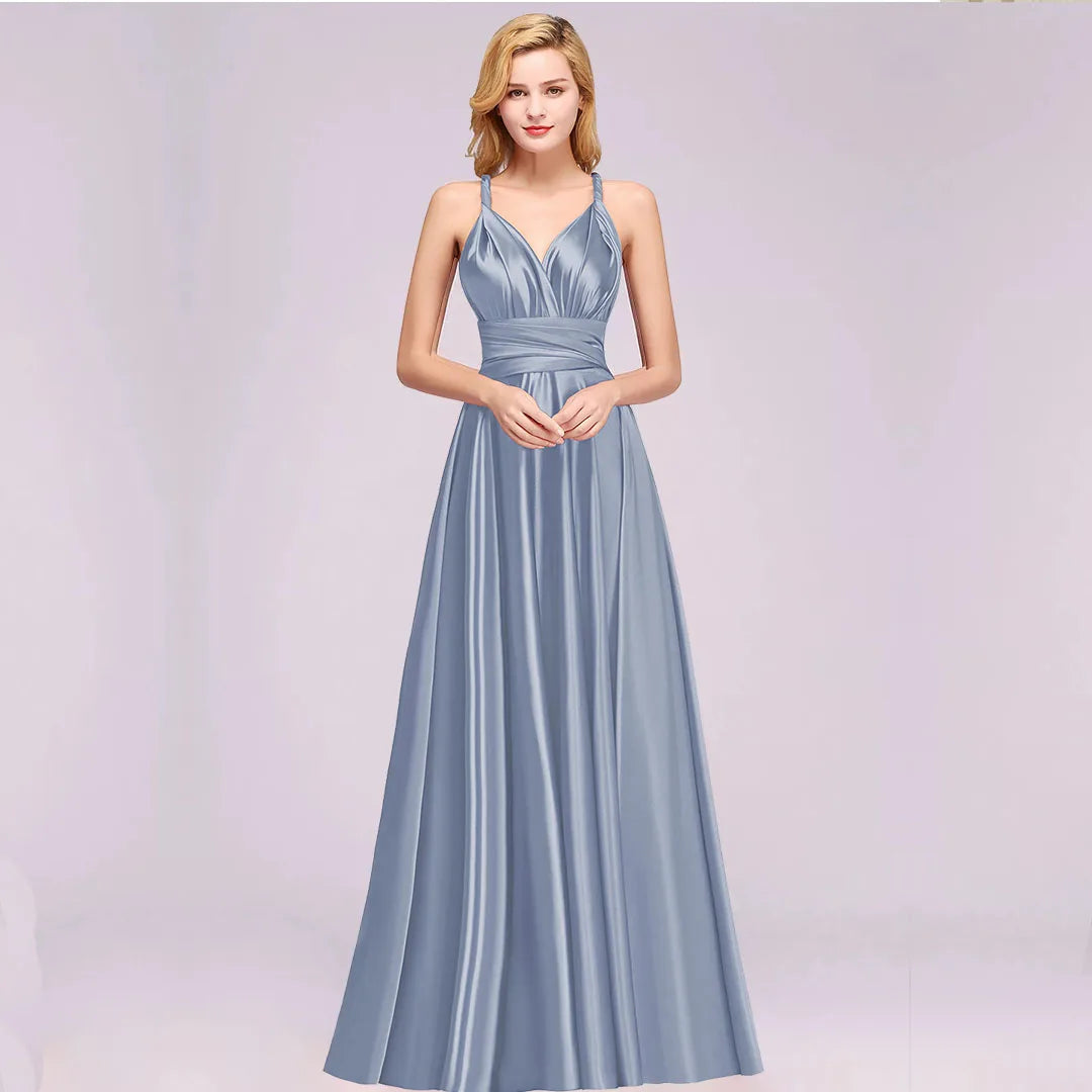 Vestidos de Madrinha Azul Acinzentado Vestido Infinito Multifuncional Costas Abertas Seda de Leite Casamento Noite Vestidos de Festa Vestidos de Festa