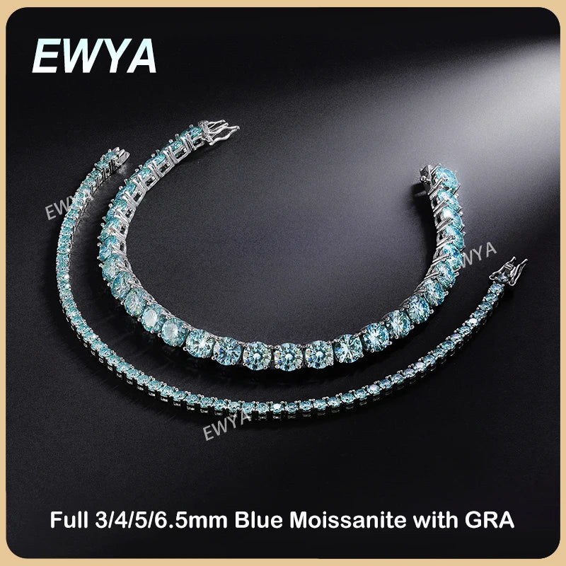 GRA Certified Tangerine Blue Full 3/4/5/6.5MM Moissanite Tennis Bracelet for Women Men S925 Silver 23cm Link Bracelets Gift