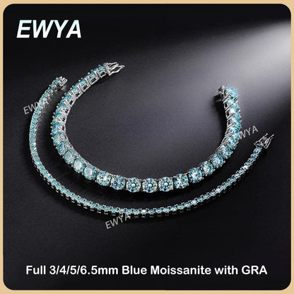 GRA Certified Tangerine Blue Full 3/4/5/6.5MM Moissanite Tennis Bracelet for Women Men S925 Silver 23cm Link Bracelets Gift