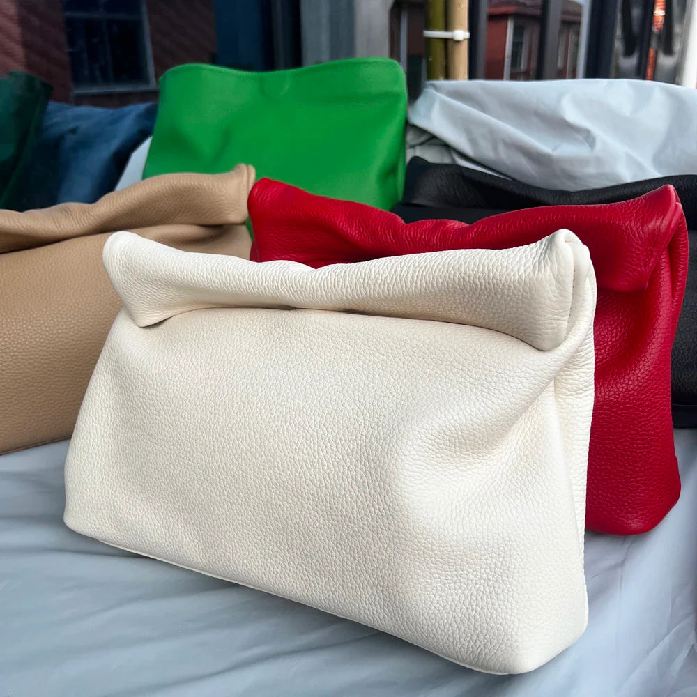 Leather Cowhide Handbag High Quality Leather Women's Foldable Designer Handbag Simple Magnet Handle Bags