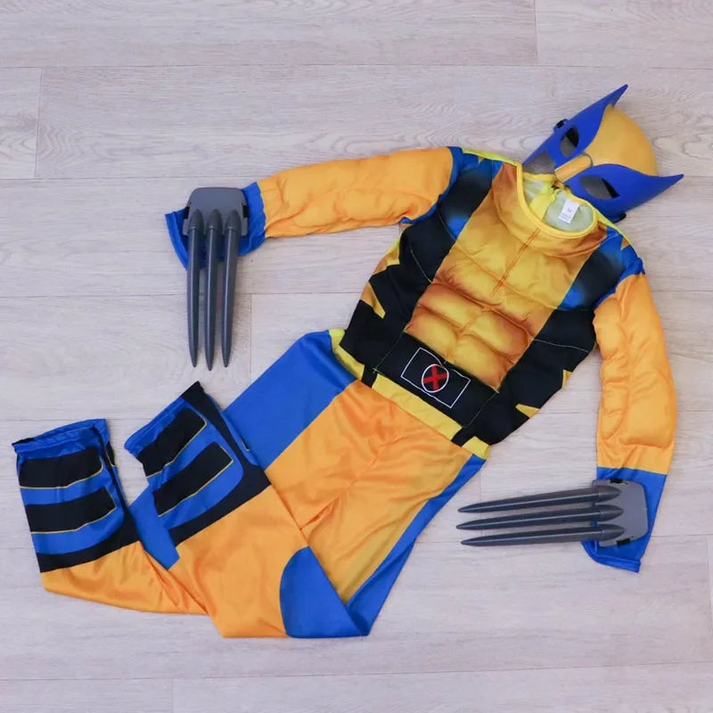Boy's Wolverine Costume Movie Superhero Jumpsuit School Performance Outfit Halloween Mask Performance Costume Party Prop Gift