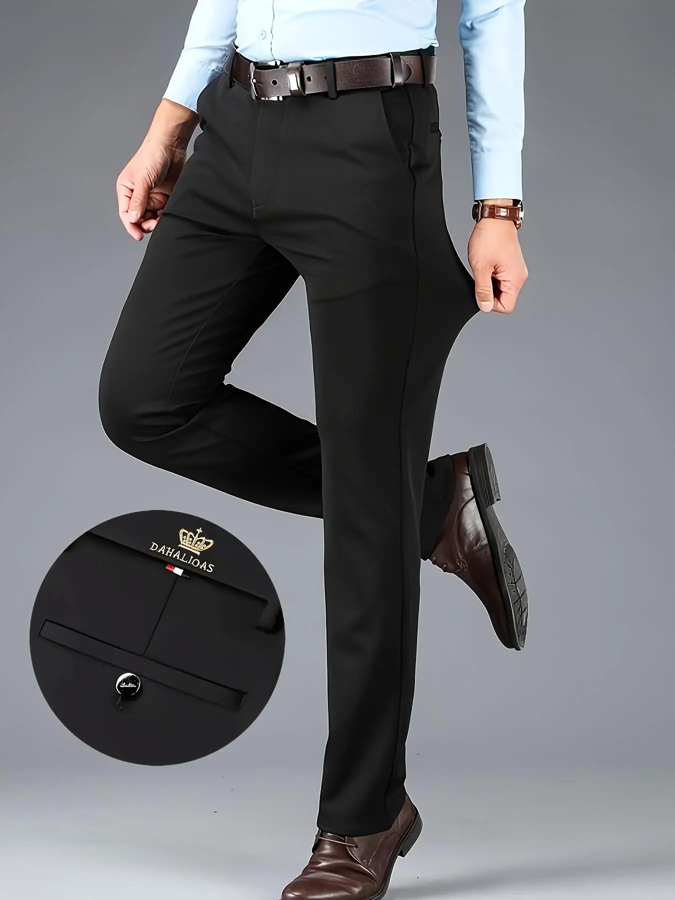 3-Pack Men's High Stretch Anti-Wrinkle Business Pants | Spring Autumn Straight Fit Non-Iron Casual Trousers | Luxury Crown Embro