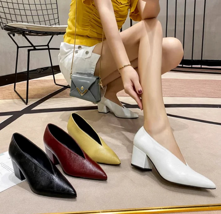 Sexy Autumn New Designer Vintage Evening Shoes Ladies Fashion Pointed Toe V Cut Woman Shoes High Heel Pumps Sexy C323
