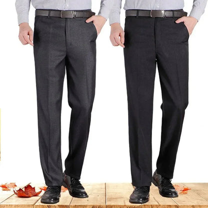 New Arrival Mens Casual Business Pants Man Mid Full Length Soft Trim Brand Trousers Regular Straight Black Grey Large Size 28-40