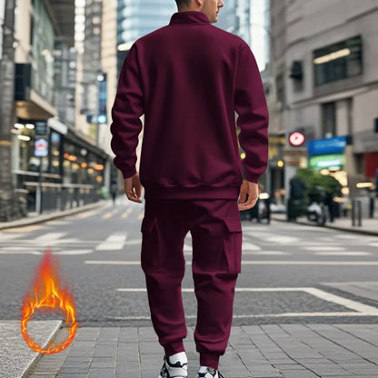 2024 autumn and winter men's casual velvet warm zipper sports trousers set