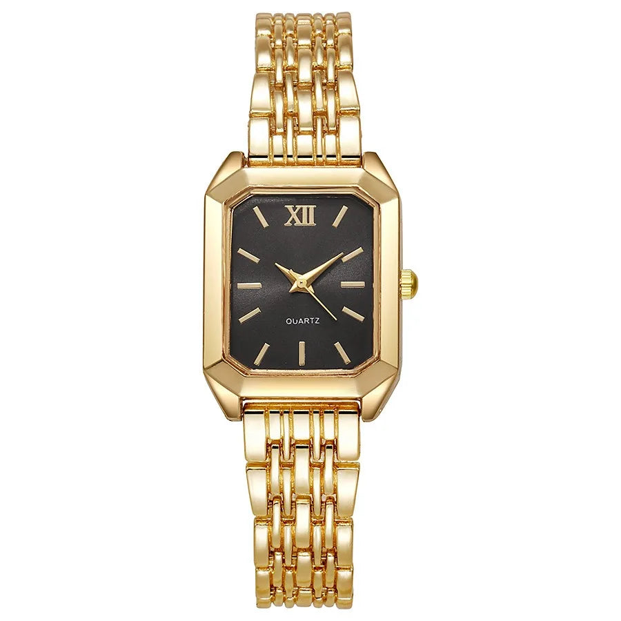 Luxury Women's Quartz Watch Set Fashion Alloy Band Business Ladies Watches Square Quality Gold Plated Folding Female Clock