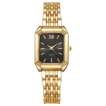 Luxury Women's Quartz Watch Set Fashion Alloy Band Business Ladies Watches Square Quality Gold Plated Folding Female Clock