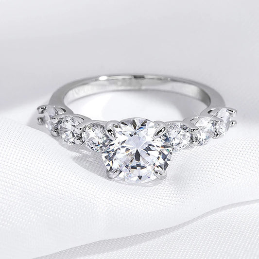 3.2CTTW Full Moissanite Wedding Rings for Women 7 Stones Sparkling Lab Diamond Band with Certificate S925 Sterling Silver