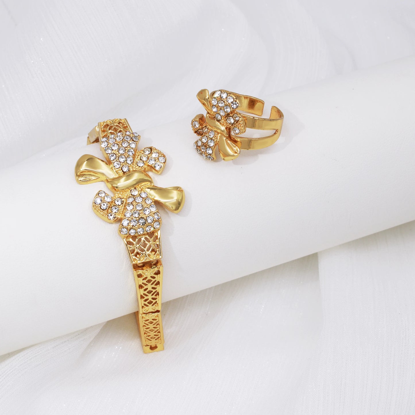 Conjunto de Joias Femininas Banhadas a Ouro 18k, Design Clássico, Colar, Brinco, Pulseira e Anel, Conjunto de 4 Peças, Joias para Festa de Casamento, Itália