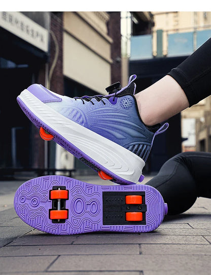 New Glow-in-the-dark Rotary Roller Skates Girls Invisible Four-wheel Retractable Walk-on Shoes Boy for Students Sizes 29-41