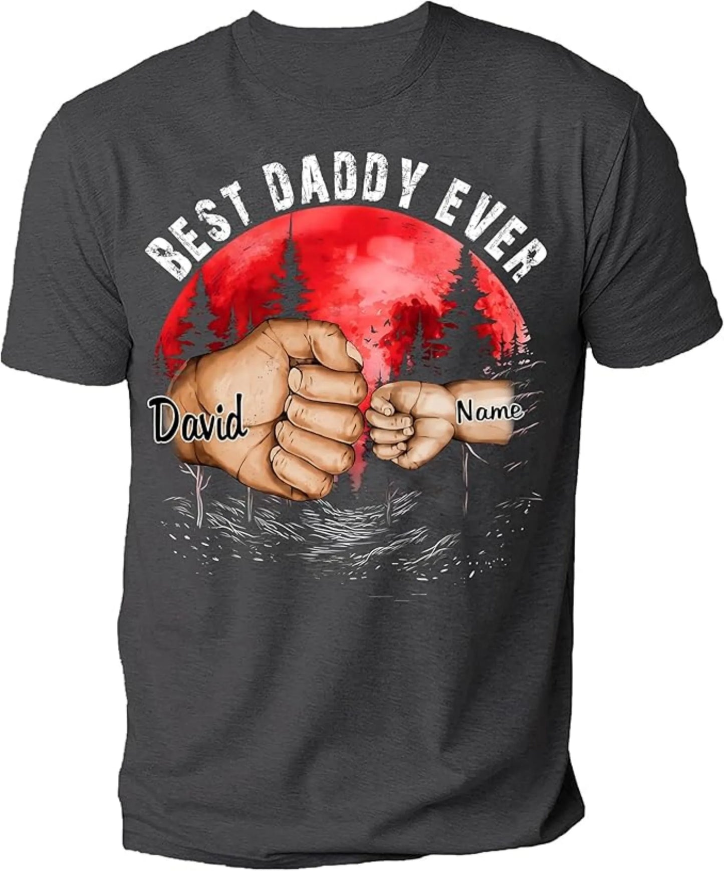 Personalize Best Grandpa Dad Ever Black Shirt - Custom Fist Bump Papa Father w Kid Name T-Shirt S-3XL
