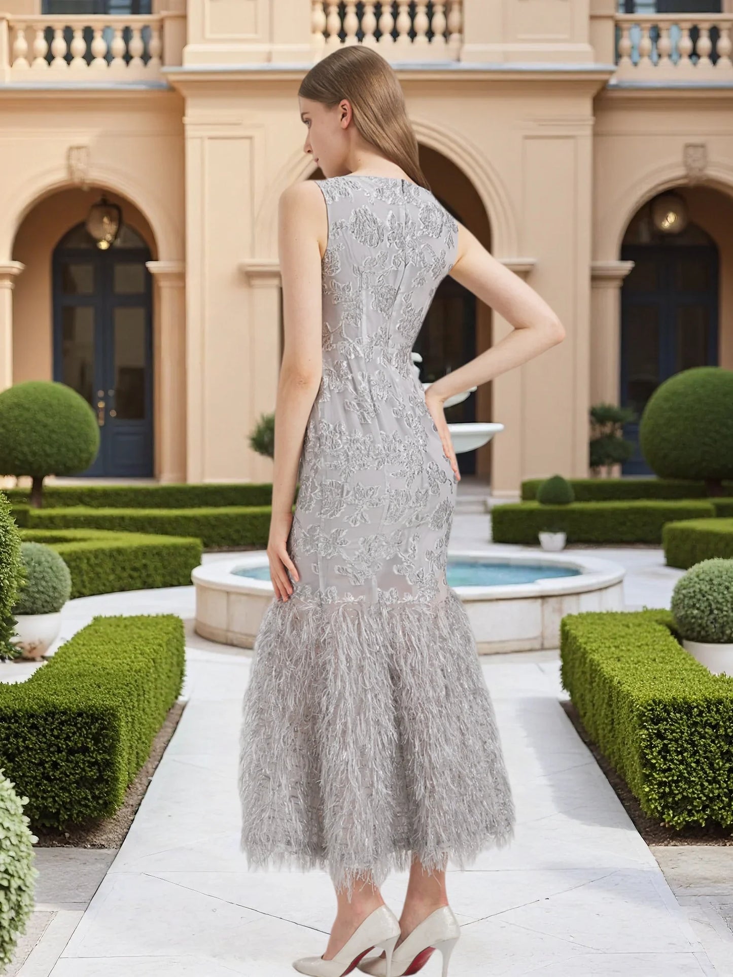 New Arrival Organza Fishtail Long Dress Maxi Evening Summer Sleeveless Bodycon Fitting Gown Feathers Women Robe Vestido
