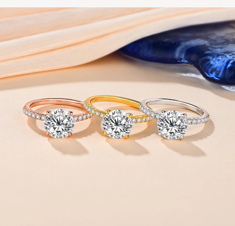 New Brand 18K 14K 10K Yellow Gold Moissanite Ring Round Cut 3.0CT Ring for Women Birthday Diamond for Wedding Gift