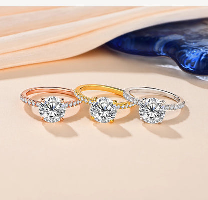 New Brand 18K 14K 10K Yellow Gold Moissanite Ring Round Cut 3.0CT Ring for Women Birthday Diamond for Wedding Gift