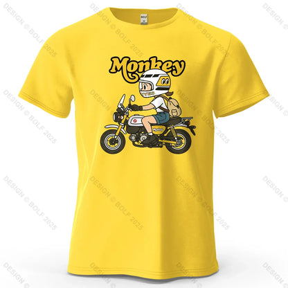 Men's Monkey Motorcycle Graphic Short Sleeve T-Shirt 100% Cotton Cartoon Printed Tops Tee for Women Summer Casual Sportswear