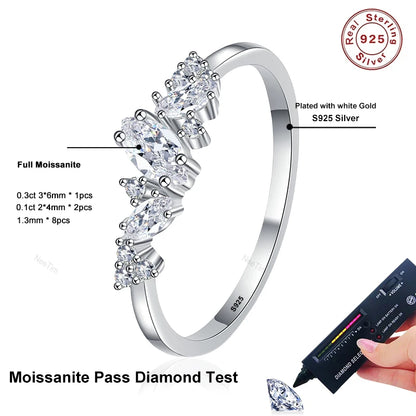 Full Moissanite Rings for Women 925 Sterling Silver Marquise cut Moissanite Lab Diamond Wedding Ring Gemstone Band