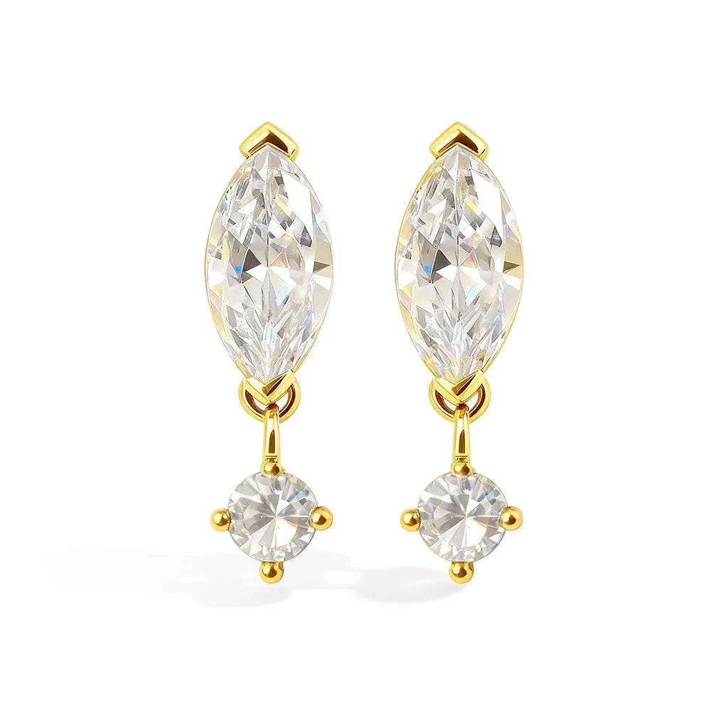 1.6cttw Marquise/Round Cut Moissanite Drop Earrings for Women 925 Sterling Silver Lab Diamond Stud Earrigs with Certificate