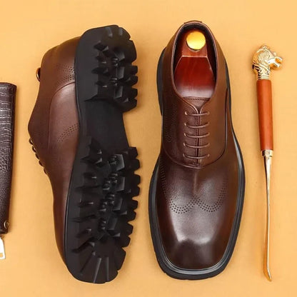 5cm heels High Quality Thick Sole Height-increasing Shoes Man Square Toe Lace-up Oxford Shoes Cowhide Leather Men Dress Shoes
