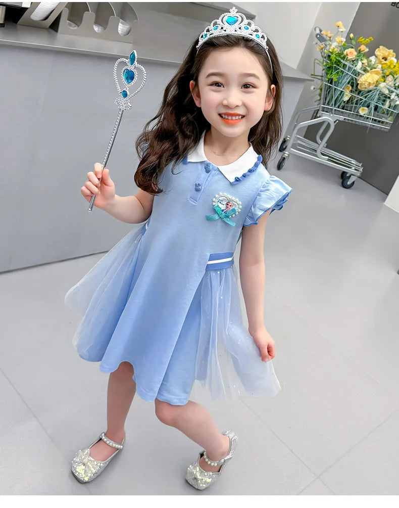 Girls Summer Princess Style Polo Dress Kids Casual Short Sleeve Lapel A-Line Dress Toddler Baby Girls Party Holiday