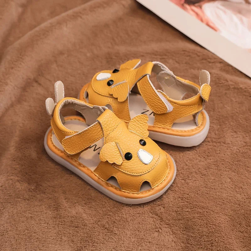 Summer Children Shoes Baby Girls Boys Genuine Leather Sandals Soft Sole Anti Slip Toddler Shoes Cartoon Kids Brach Sandals