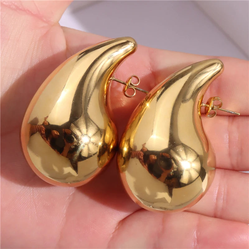 5CM Stainless Steel Water Drop Earring for Women Chunky Hollow Smooth Exaggerated Thick Large Jewelry 2023 New Design