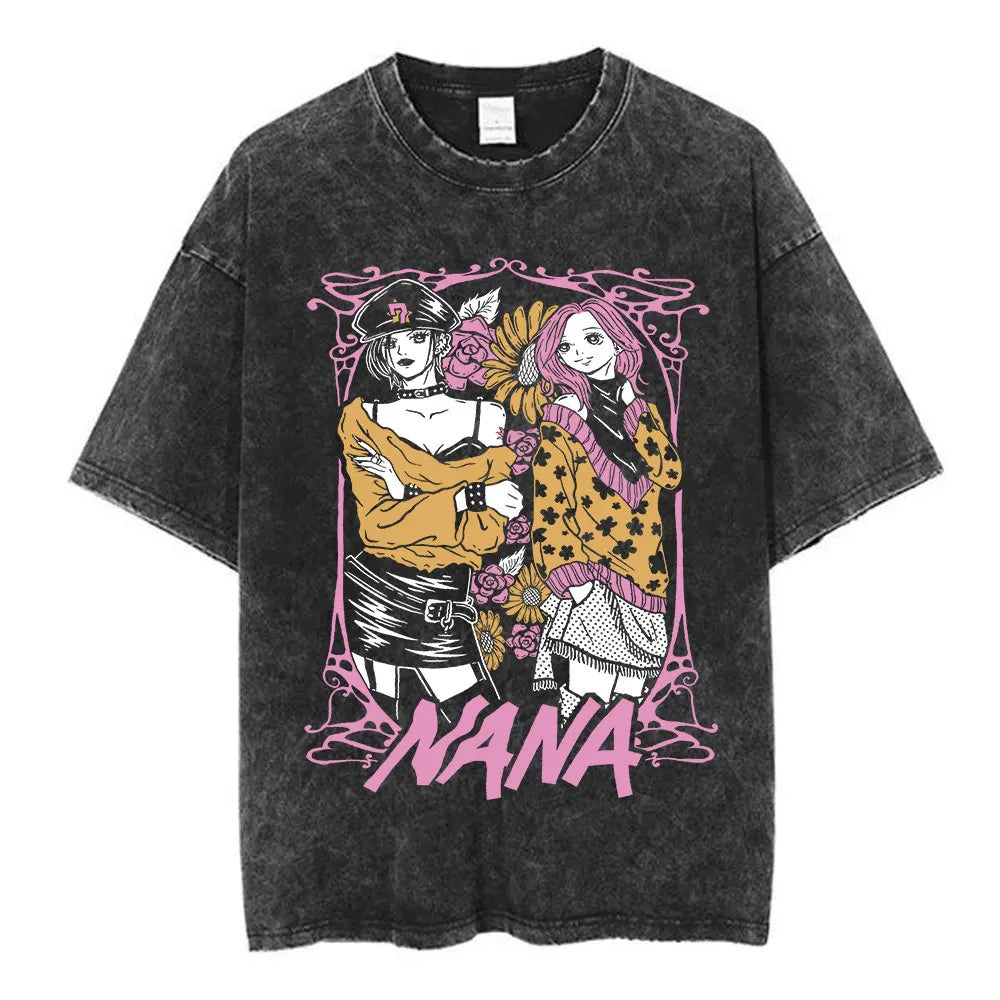 Nana Osaki Japanese Anime Vintage Washed T-shirt Men's Women Clothing Harajuku Short Sleeve T-shirts 100% Cotton Casual T Shirts