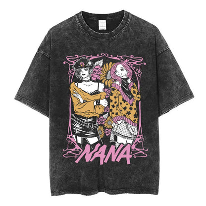 Nana Osaki Japanese Anime Vintage Washed T-shirt Men's Women Clothing Harajuku Short Sleeve T-shirts 100% Cotton Casual T Shirts
