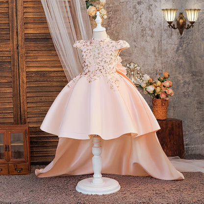 Elegant Big Flower Party Girls Dress Summer Tailed Wedding Bridesmaids Princess Dresses for Girl Birthday Pageant Prom Costumes