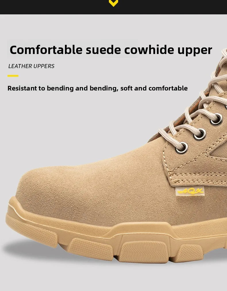 Men's Winter Wool Velvet Cotton Safety Work Shoes High Top Steel Toe Insulated Labor Protection Construction Shoes
